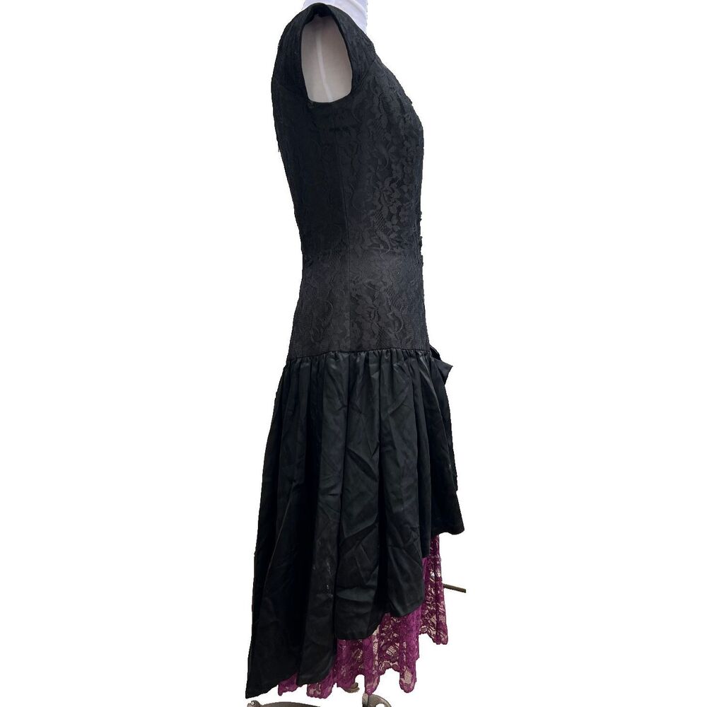 Vintage 80s Custom Purple Black Drop Waisted Corset Dress Size M - Picture 4 of 13